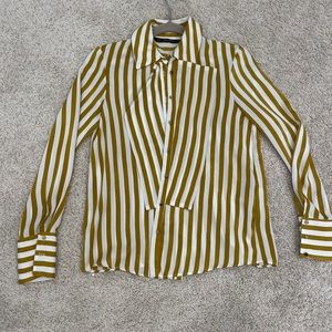 Zara collection white and mustard blouse with ruffled collar